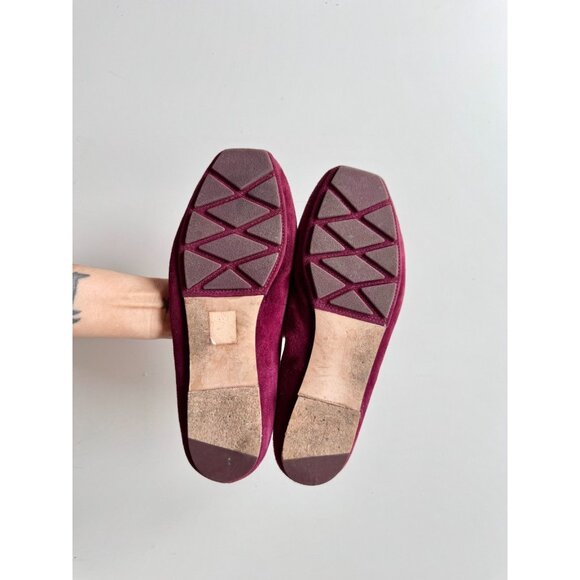 TORY BURCH Wine Burgundy Suede Leather Plastic Logo Driving Loafers, Size 9 - Picture 11 of 13